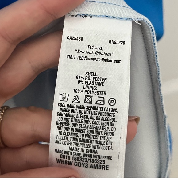 🌸 Ted Baker - Floral Mini Dress w/ Pleats, Cold Shoulder Sleeves - Blue - Picture 8 of 10